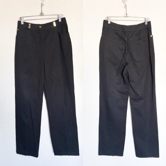St John Sport Pants Stretch Chino High Rise Black Gold 6 Basic Office Staple - Picture 1 of 6